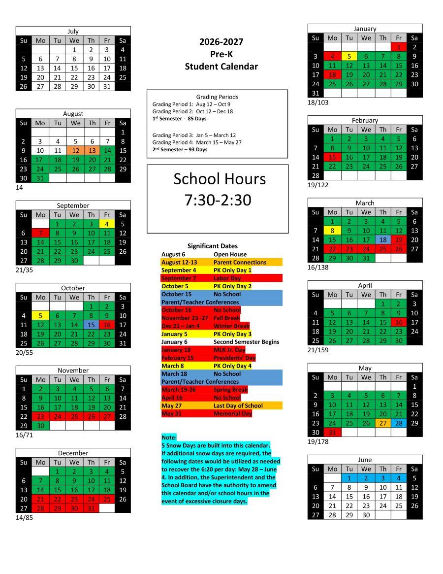 Pre-K Calendar